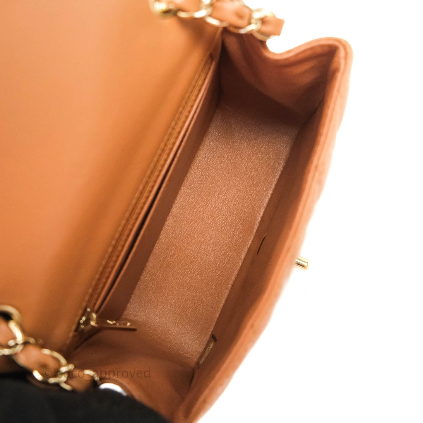 Chanel Classic Quilted Mini Square Caramel Dark Beige Lambskin Gold Hardware