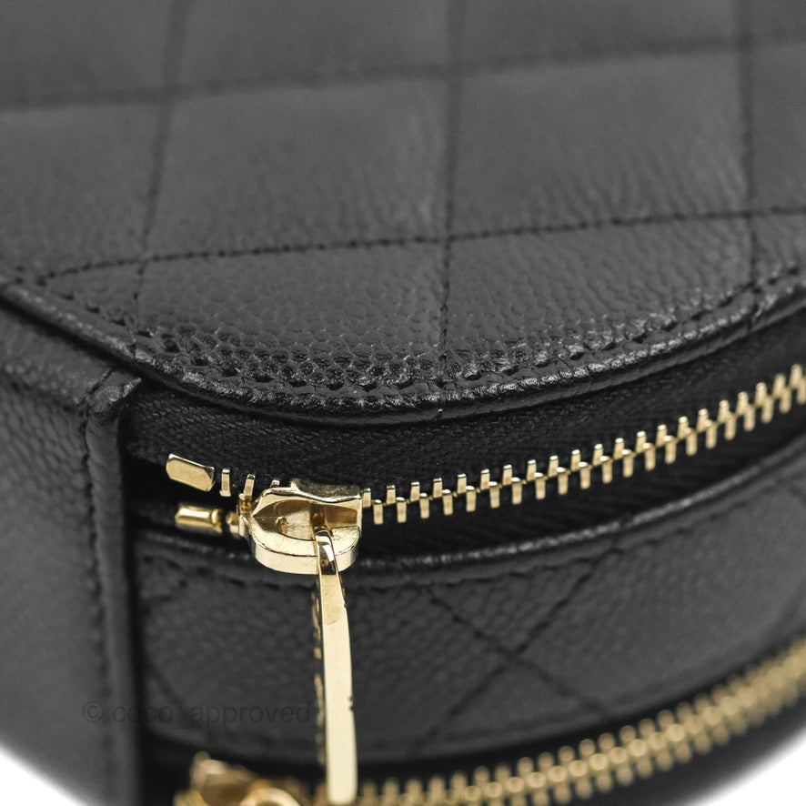 Chanel Mini Round Vanity Bag Handle With Care Black Caviar 22C