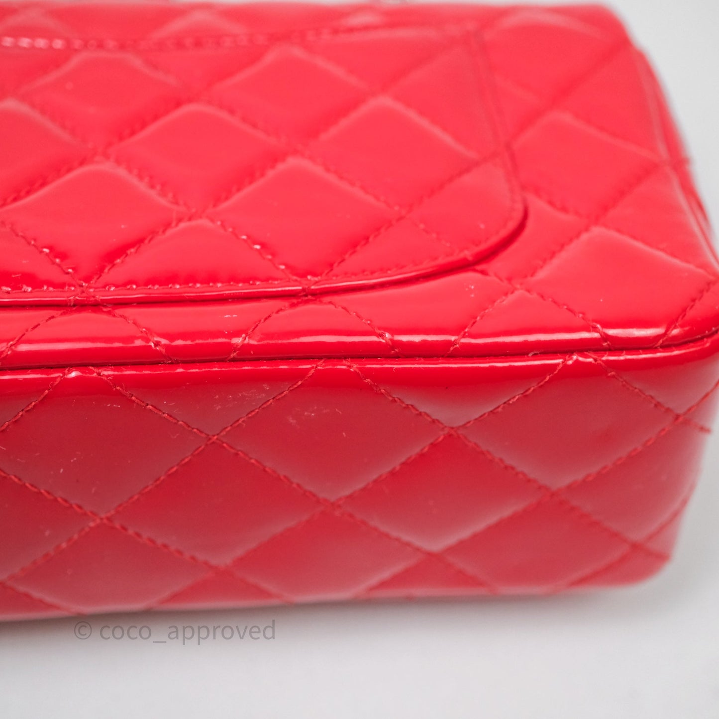 Chanel Mini Rectangular Quilted Red Patent Silver Hardware