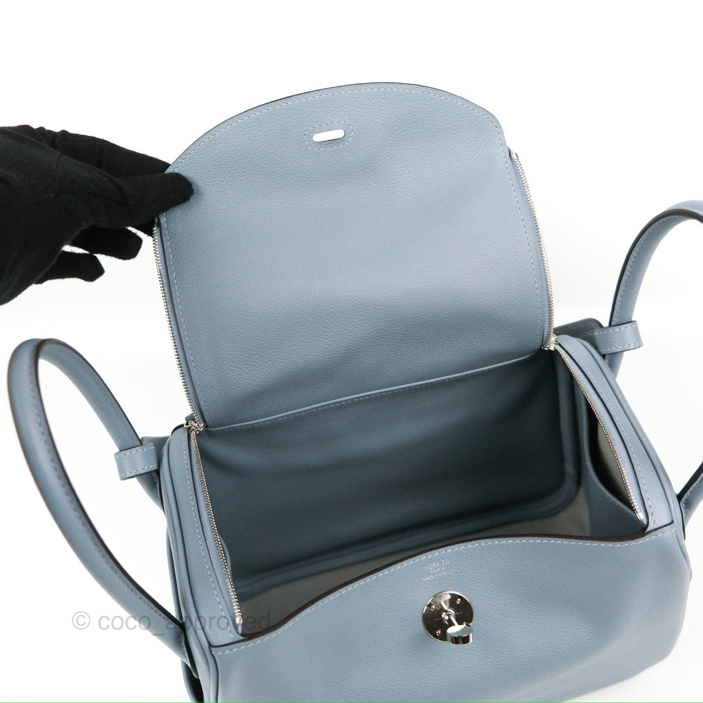 Hermès Lindy 26 Bleu Lin Evercolor Palladium Hardware
