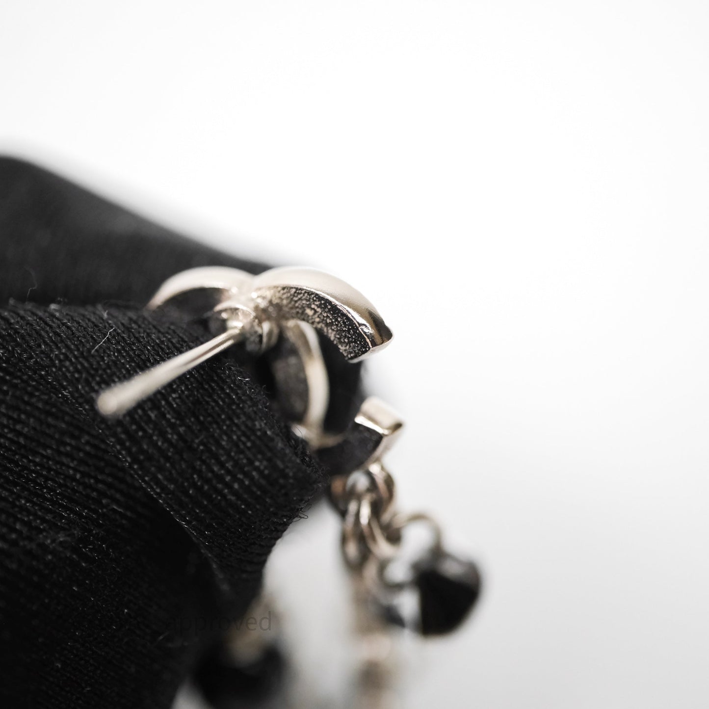 Chanel CC Black Resin Crystals Drop Earrings Silver Tone 19B