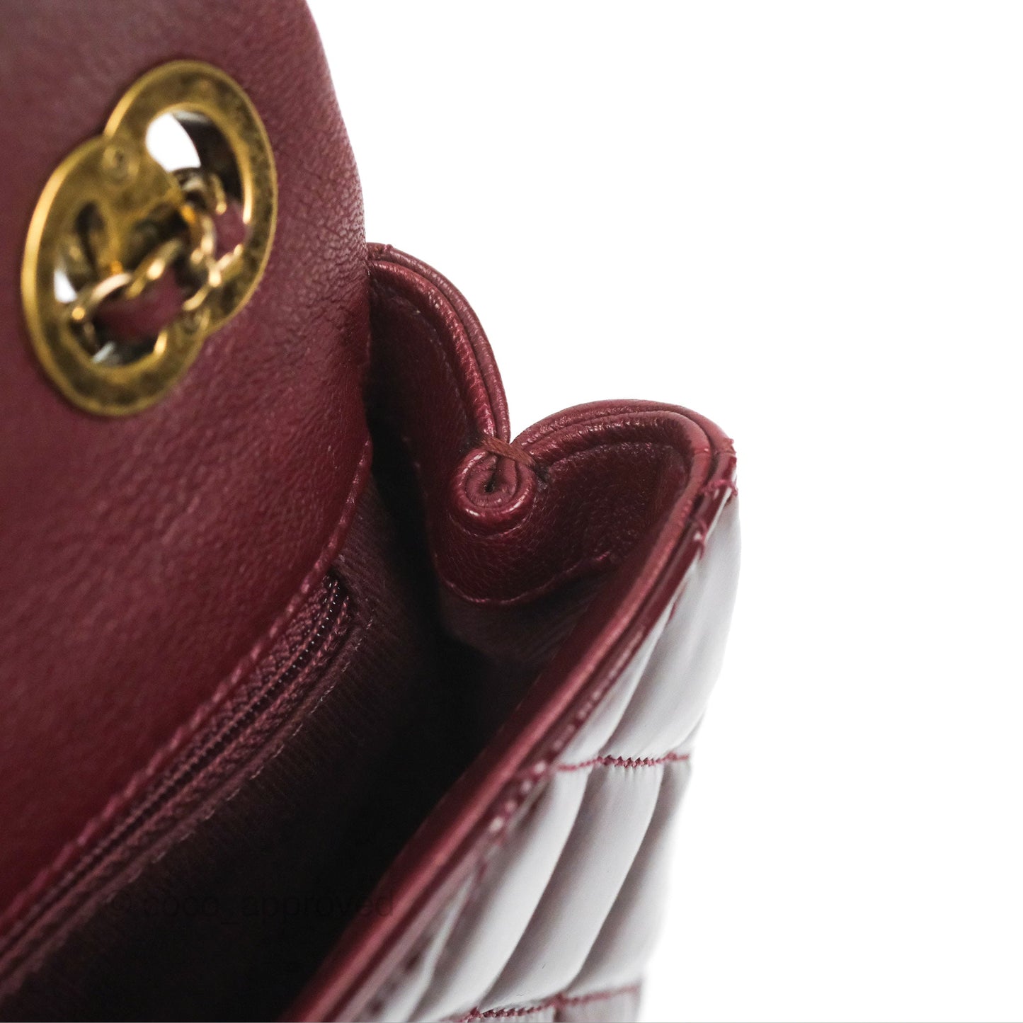 Chanel Quilted CC Eyelet Flap Burgundy Patent Goatskin Antique Gold Hardware