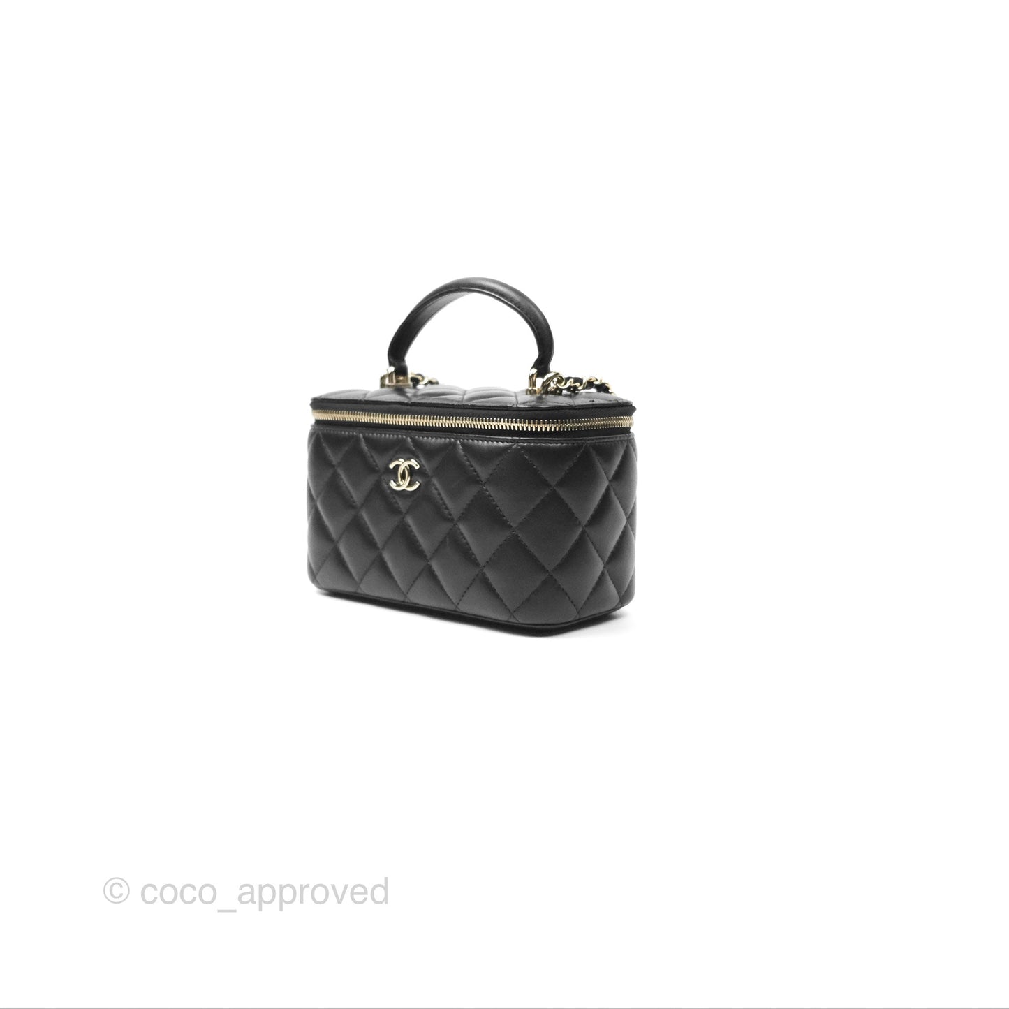 Chanel Vanity Rectangular Top Handle Black Lambskin Gold Hardware