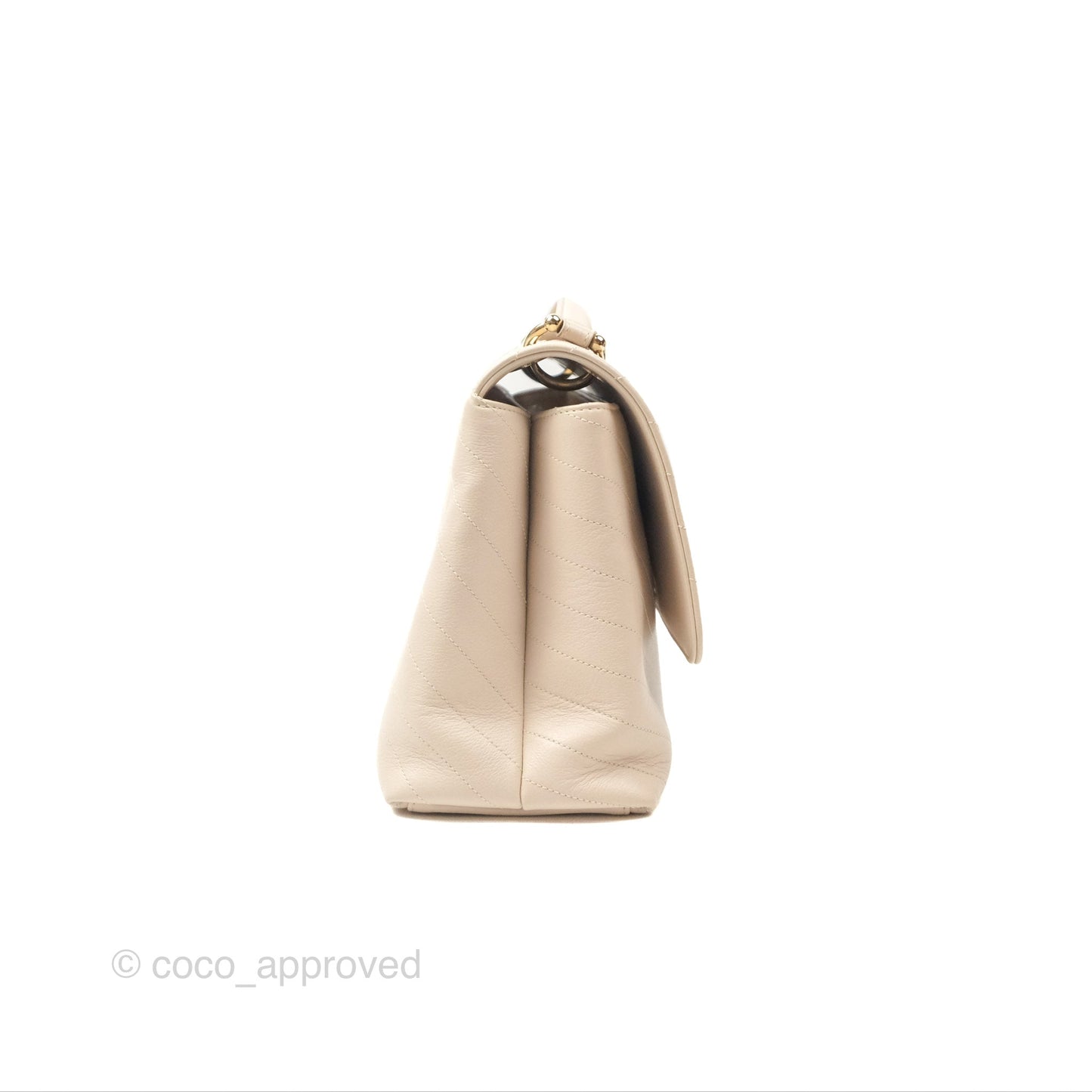Chanel Large Chevron Chic Top Handle Bag Light Beige Grained Calfskin Gold Hardware