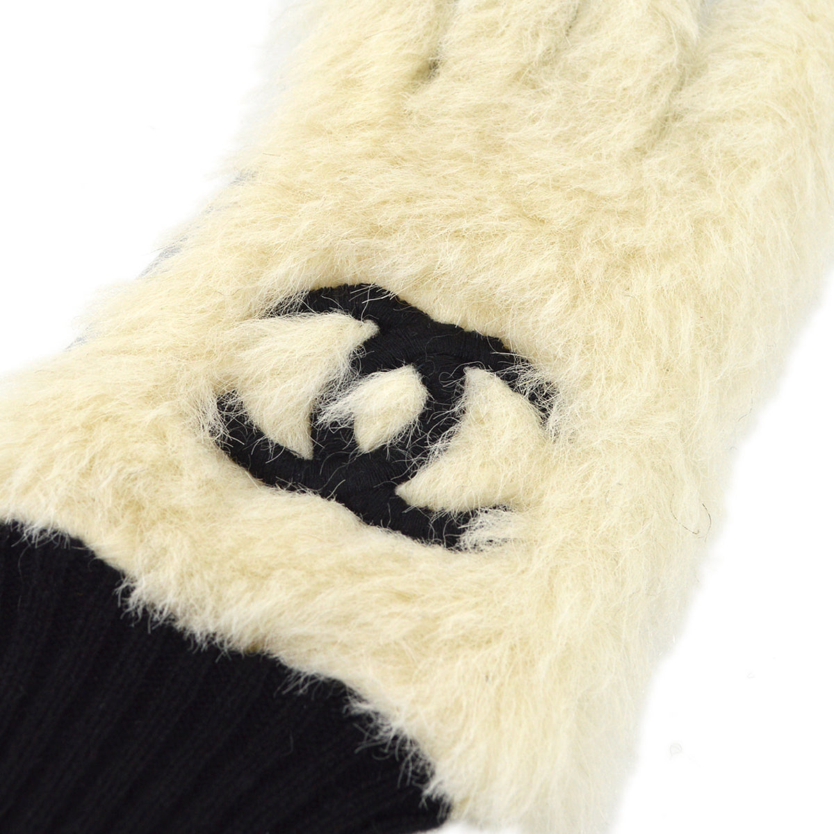 Chanel Fur Gloves White #6 Small New