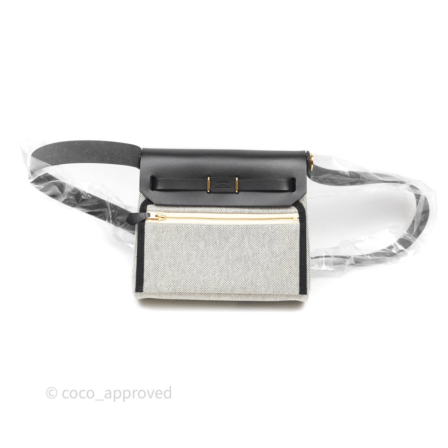 Hermès Herbag Zip 20 Mini Ecru-Noir Canvas Gold Hardware