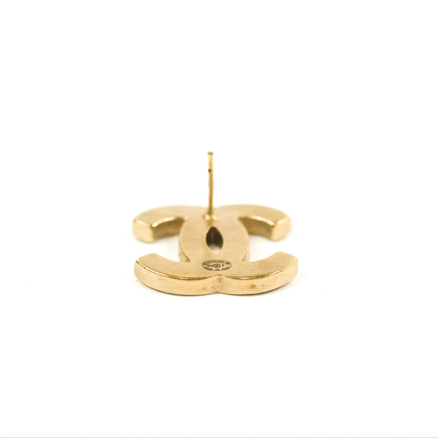 Chanel CC Black Leather Earrings Matte Gold Tone 12P
