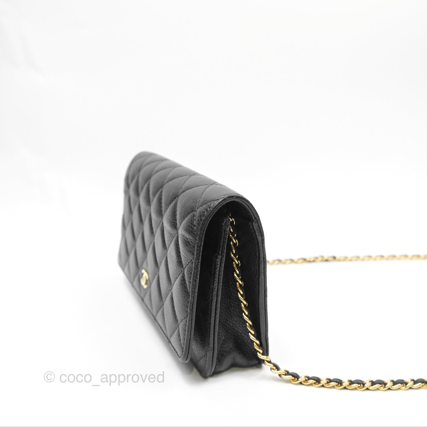 Chanel Classic Quilted Wallet On Chain WOC Black Caviar Gold Hardware