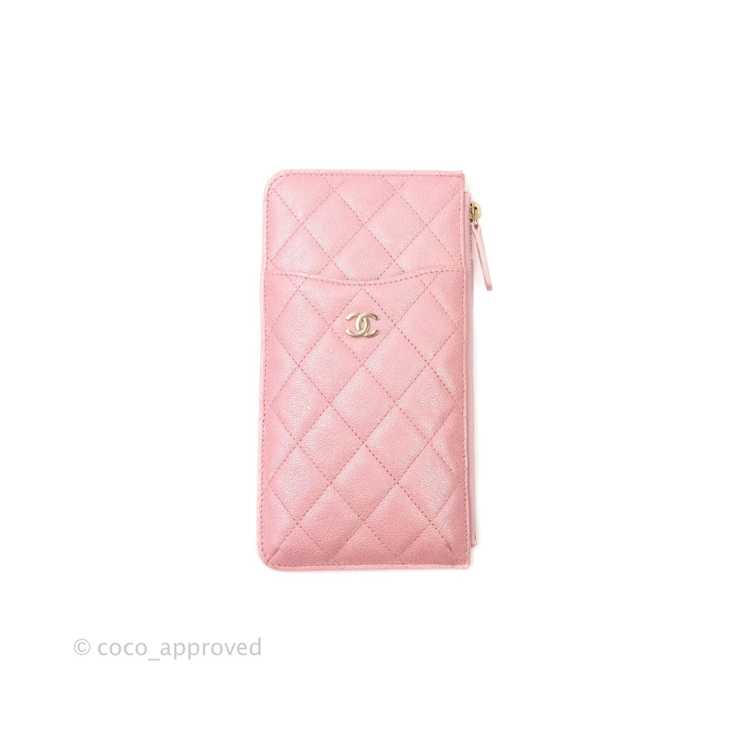 Chanel Classic Flat Iridescent Pink Caviar Wallet Pouch Gold Hardware 19S
