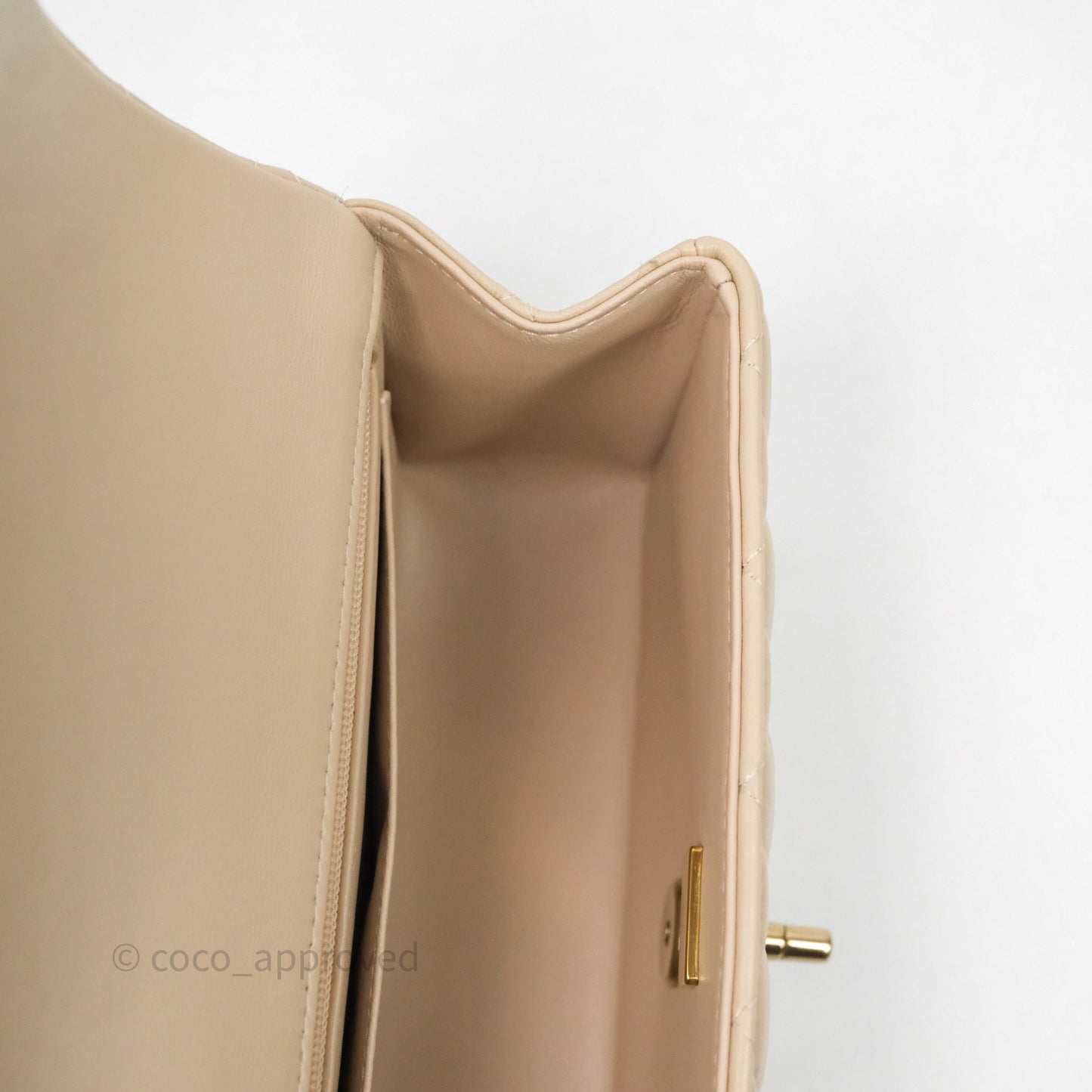 Chanel Top Handle Mini Rectangular Flap Beige Lambskin Shiny Gold Hardware