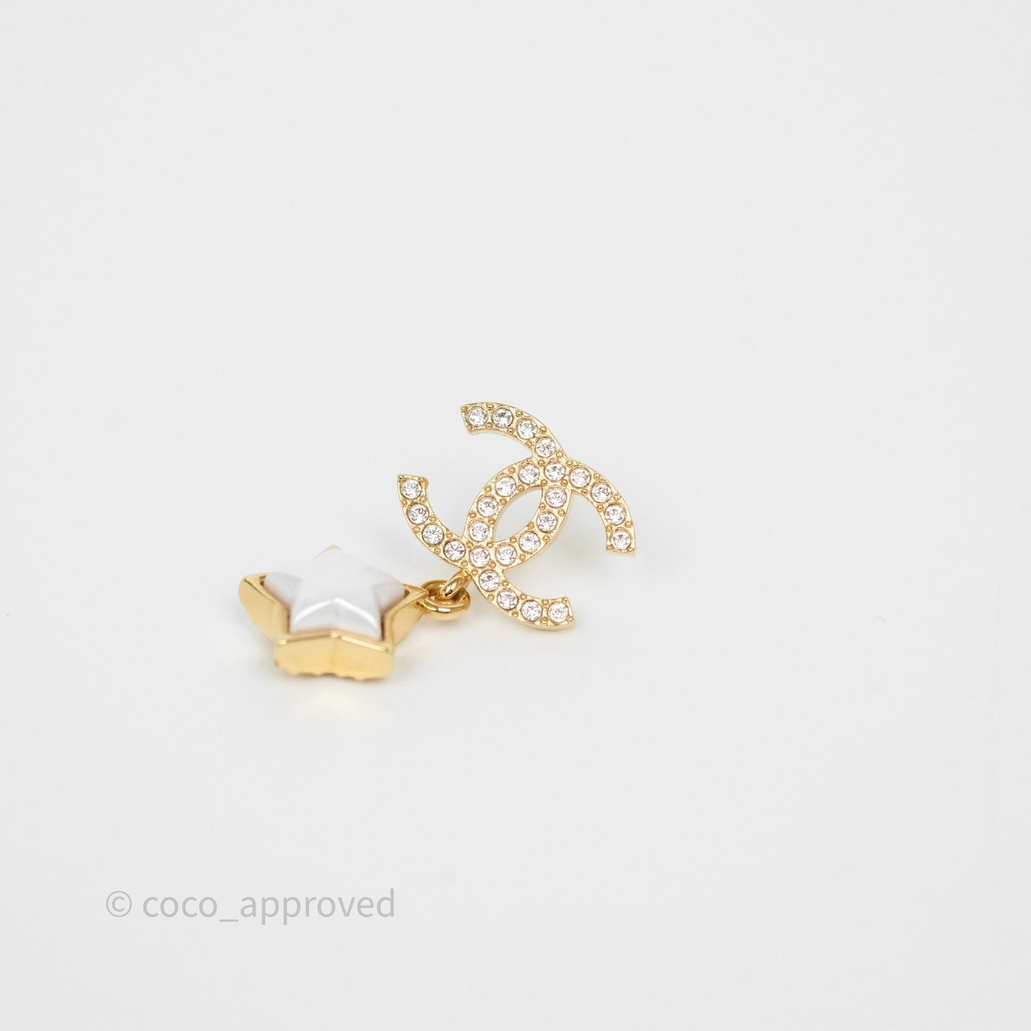 Chanel Crystal CC Star Drop Earrings Gold Tone 24C