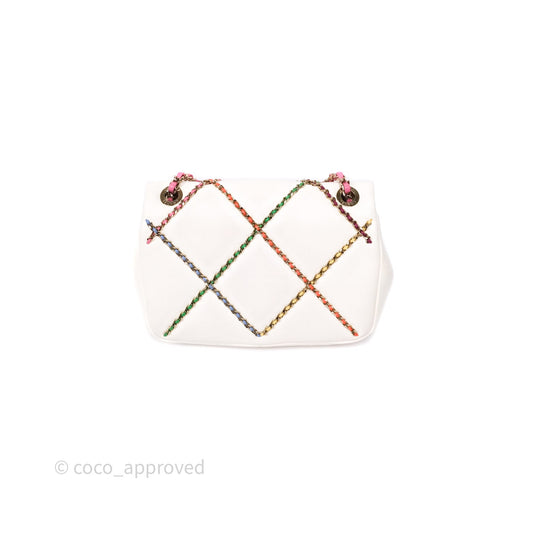 Chanel Small Entwined Chain Flap White Lambskin Gold Hardware