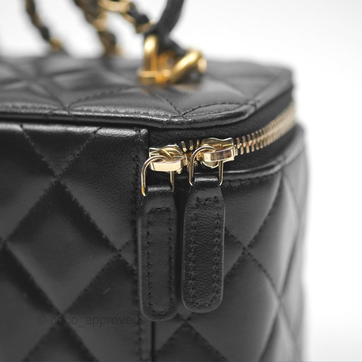 Chanel Vanity Rectangular Top Handle Black Lambskin Gold Hardware