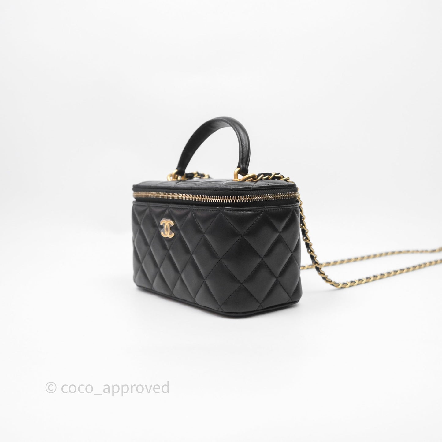 Chanel Top Handle Vanity Rectangular Black Lambskin Aged Gold Hardware