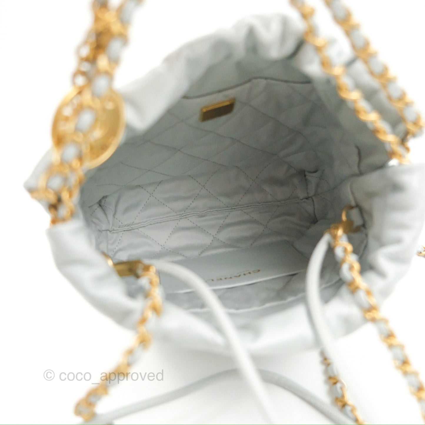 Chanel 22 Mini Bag Light Blue Grey Shiny Calfskin