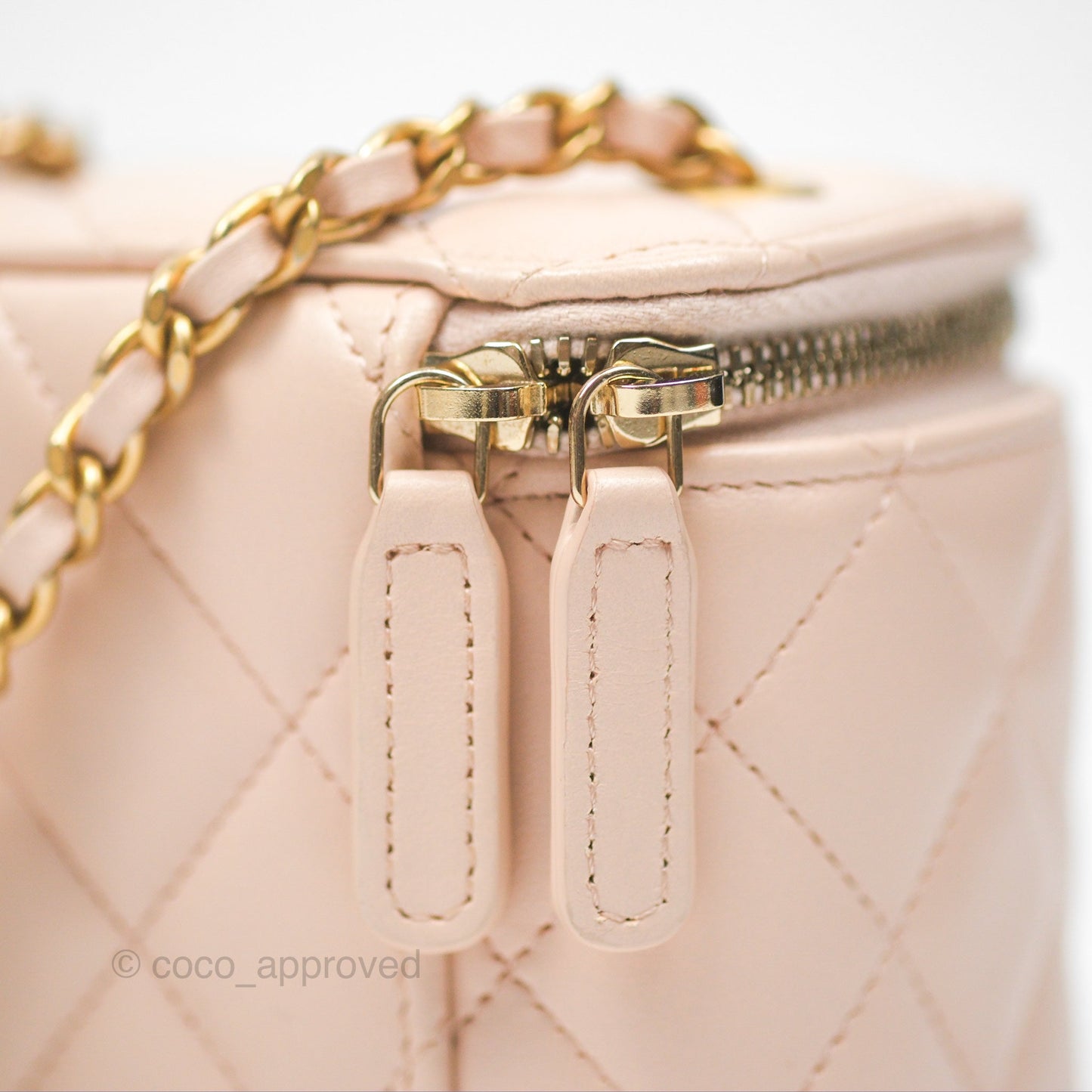 Chanel Classic Mini Pearl Crush Vanity With Chain Light Pink Lambskin Aged Gold Hardware