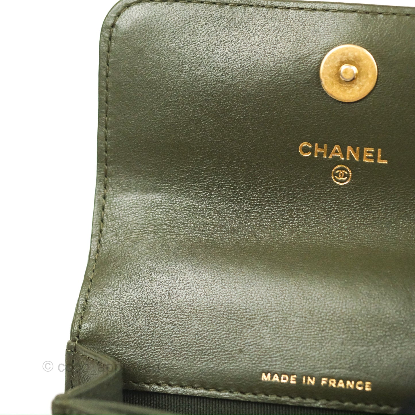 Chanel Top Handle Clutch With Chain Army Green Lambskin Aged Gold Hardware