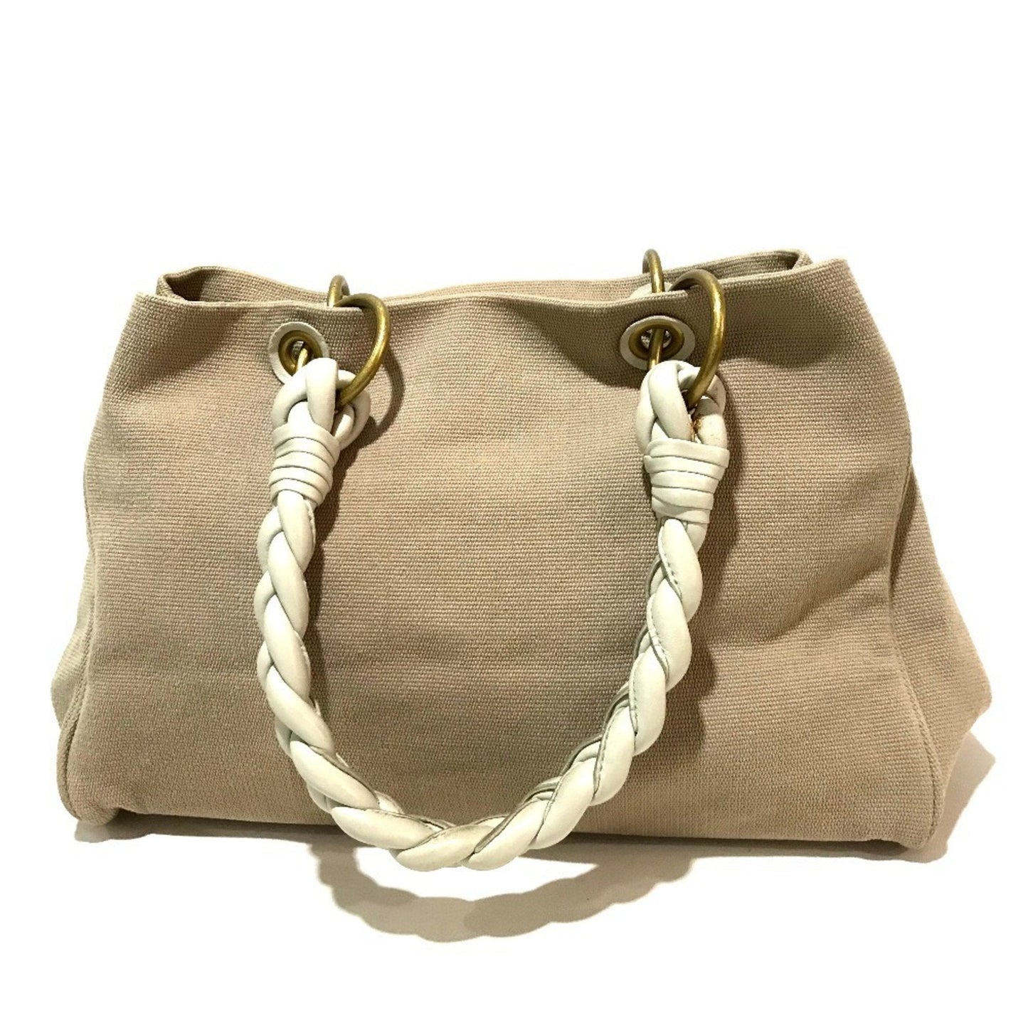 Luxury Bottega Veneta  ivory Canvas Leather Shoulder Bag Tote Bag ()