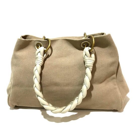 Luxury Bottega Veneta  ivory Canvas Leather Shoulder Bag Tote Bag ()