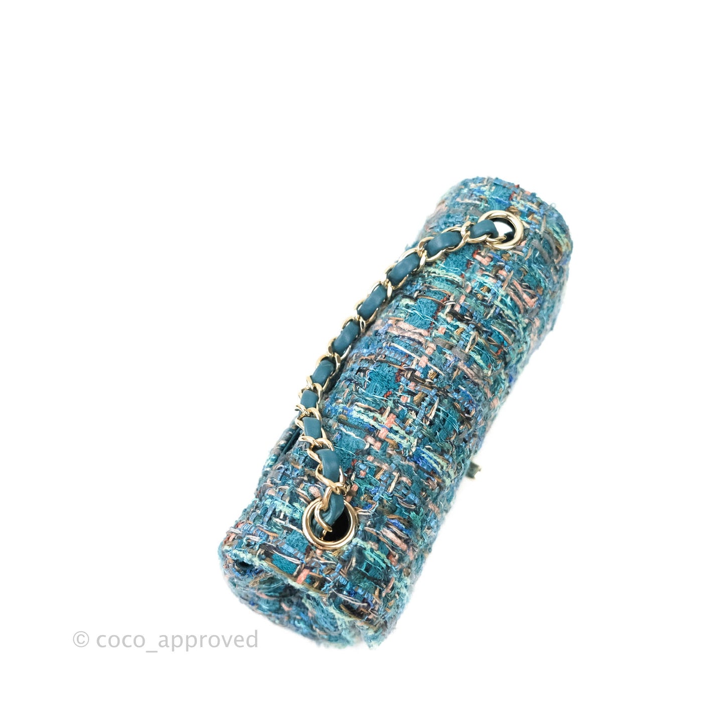 Chanel Quilted Mini Rectangular Turquoise Tweed Gold Hardware