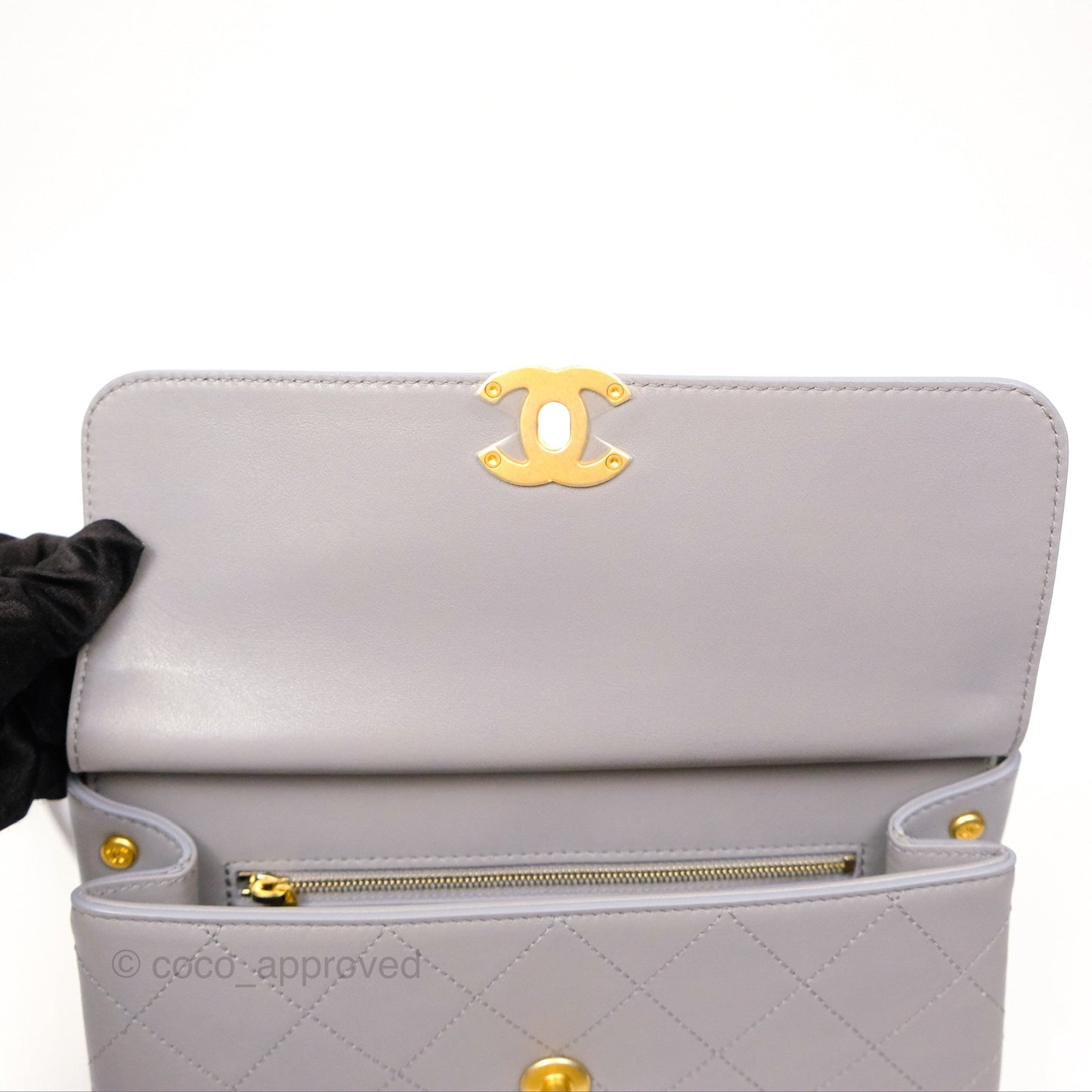 Chanel Small Quilted Coco Luxe Flap Bag Grey Calfskin Aged Gold Hardware