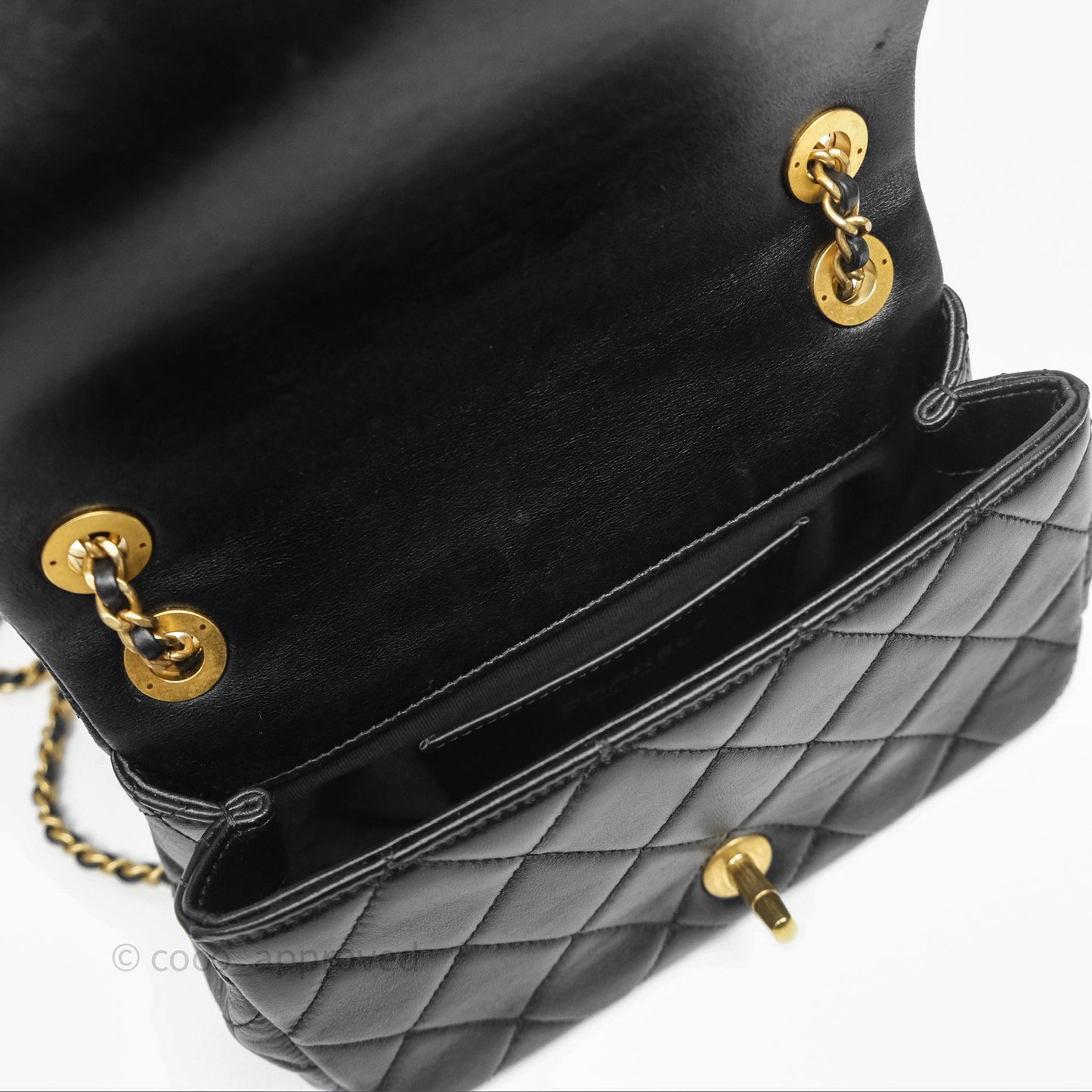 Chanel Flap Bag Black Lambskin Aged Gold Hardware 24P
