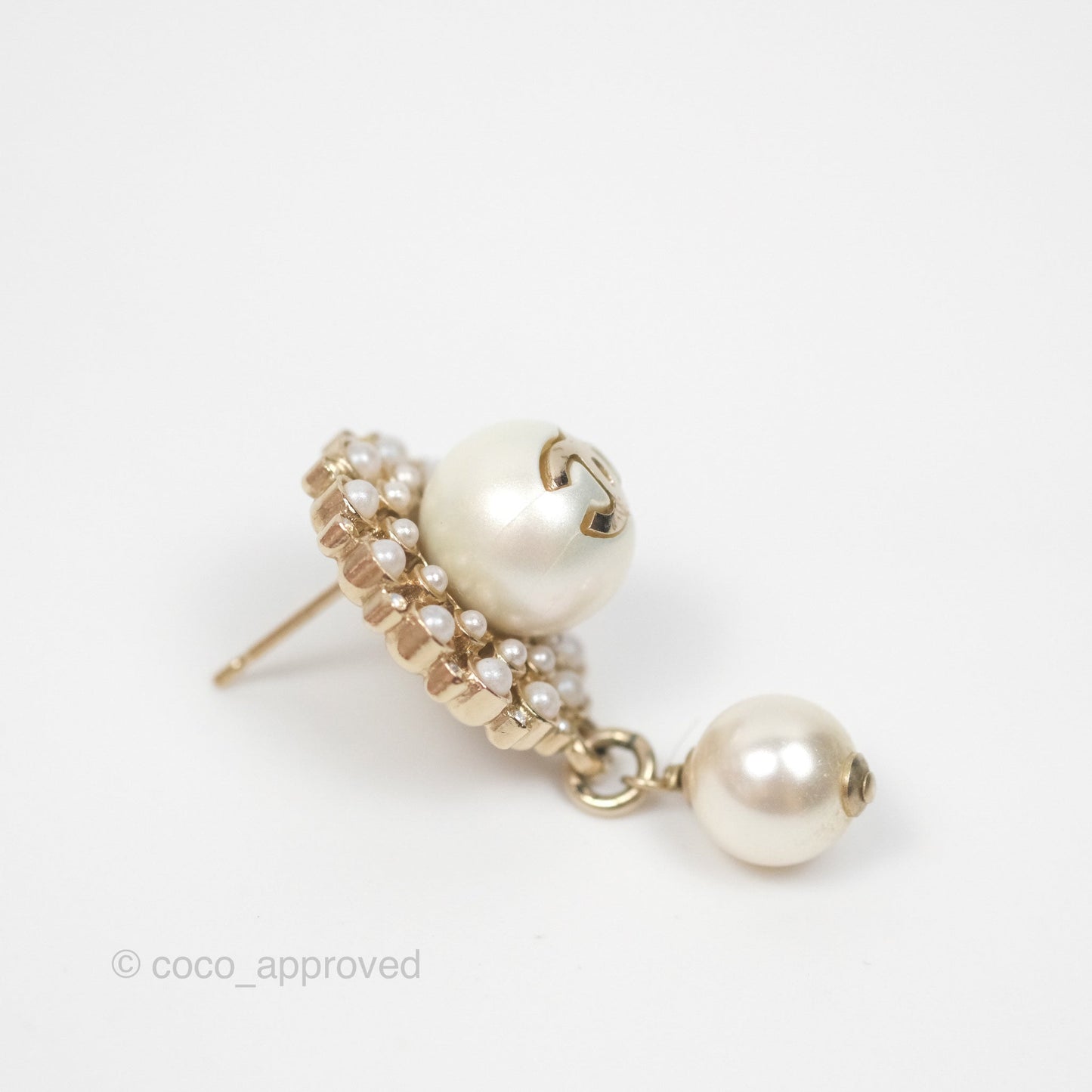 Chanel CC Crystal Pearl Drop Earrings Gold Tone 19B