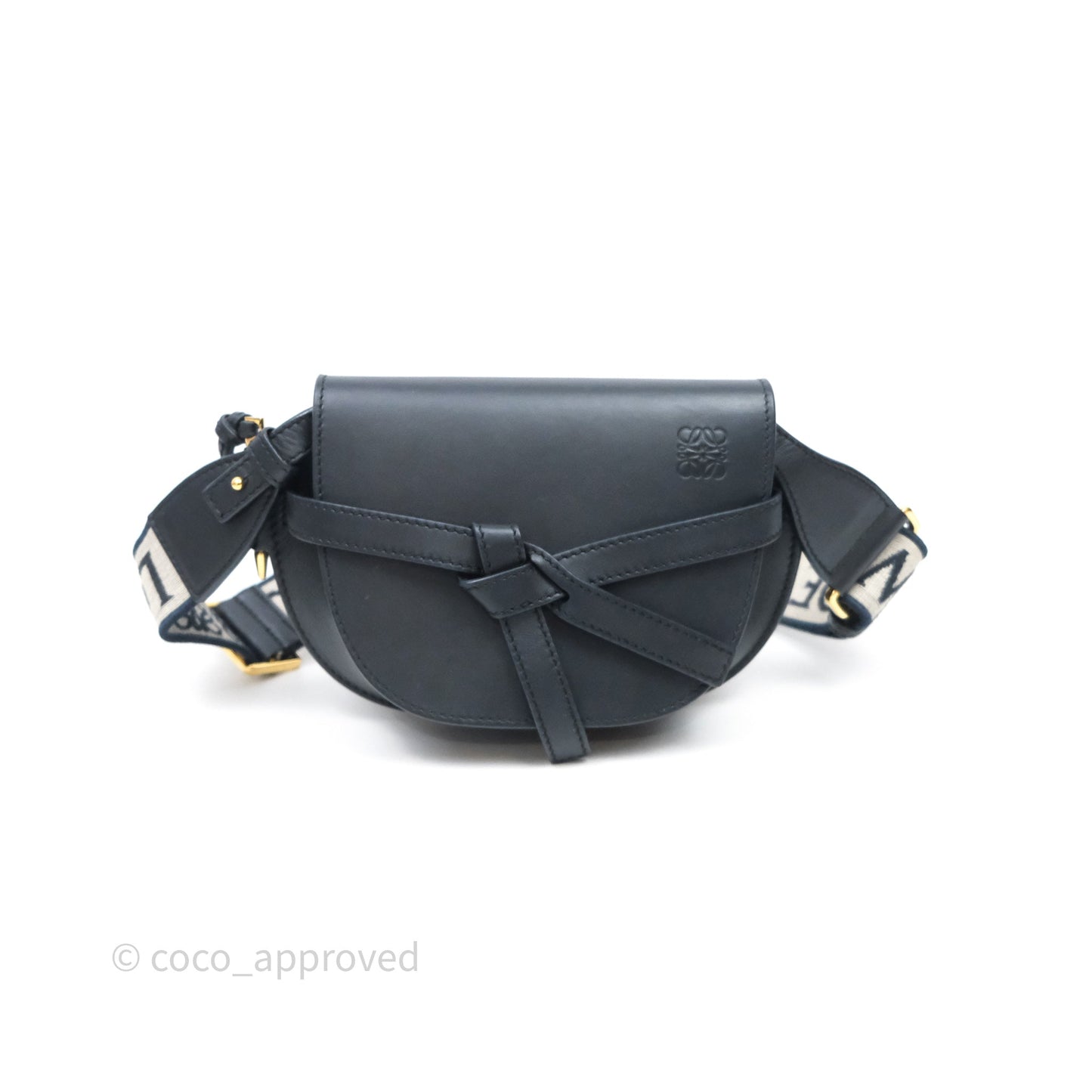 Loewe Mini Gate Dual Bag in Soft Calfskin & Jacquard Strap Black