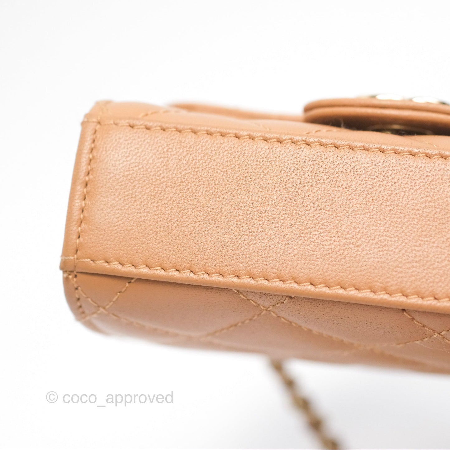 Chanel Mini Handle Clutch With Chain Caramel Lambskin Gold Hardware