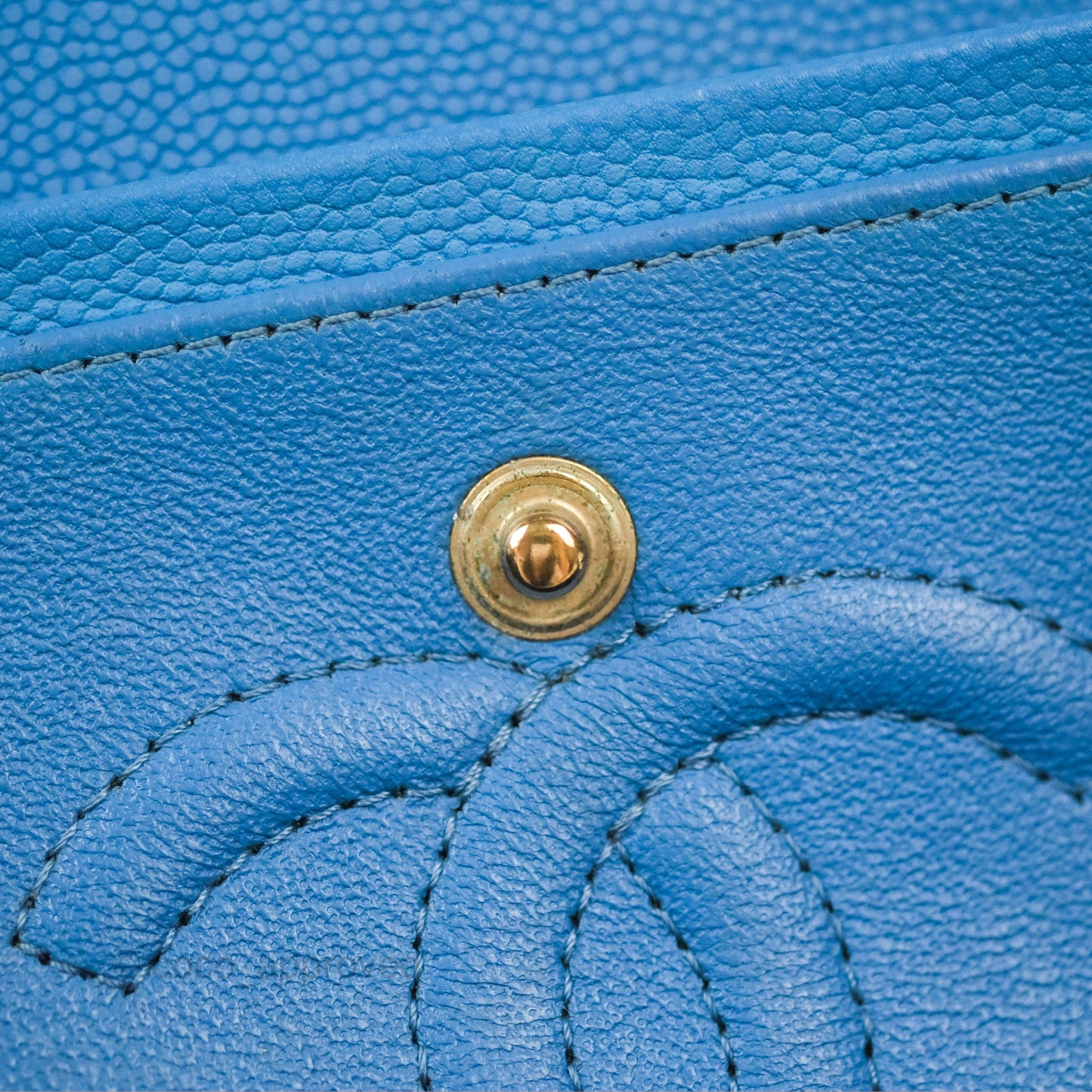Chanel Small Classic Flap Chevron Blue Caviar Gold Hardware