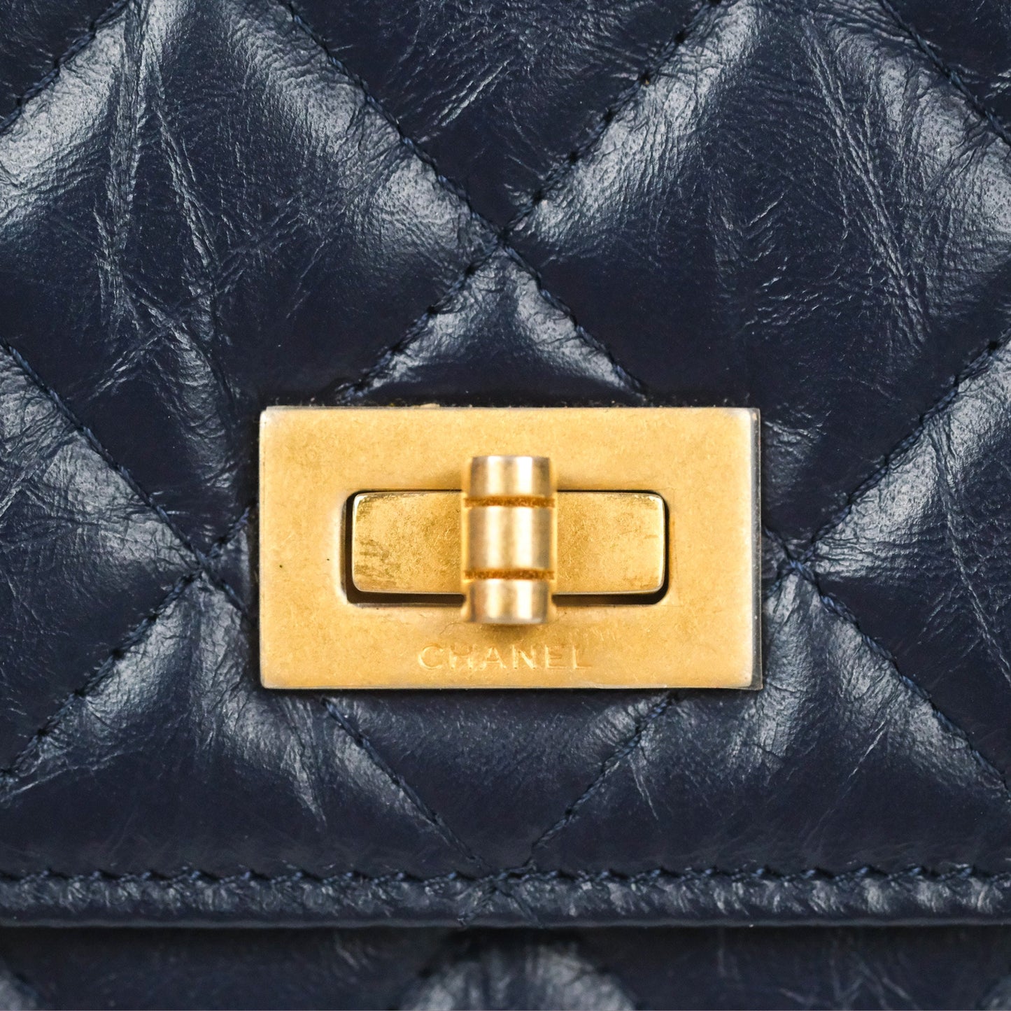 Chanel Quilted Reissue Wallet On Chain WOC Navy Aged Calfskin Gold Hardware