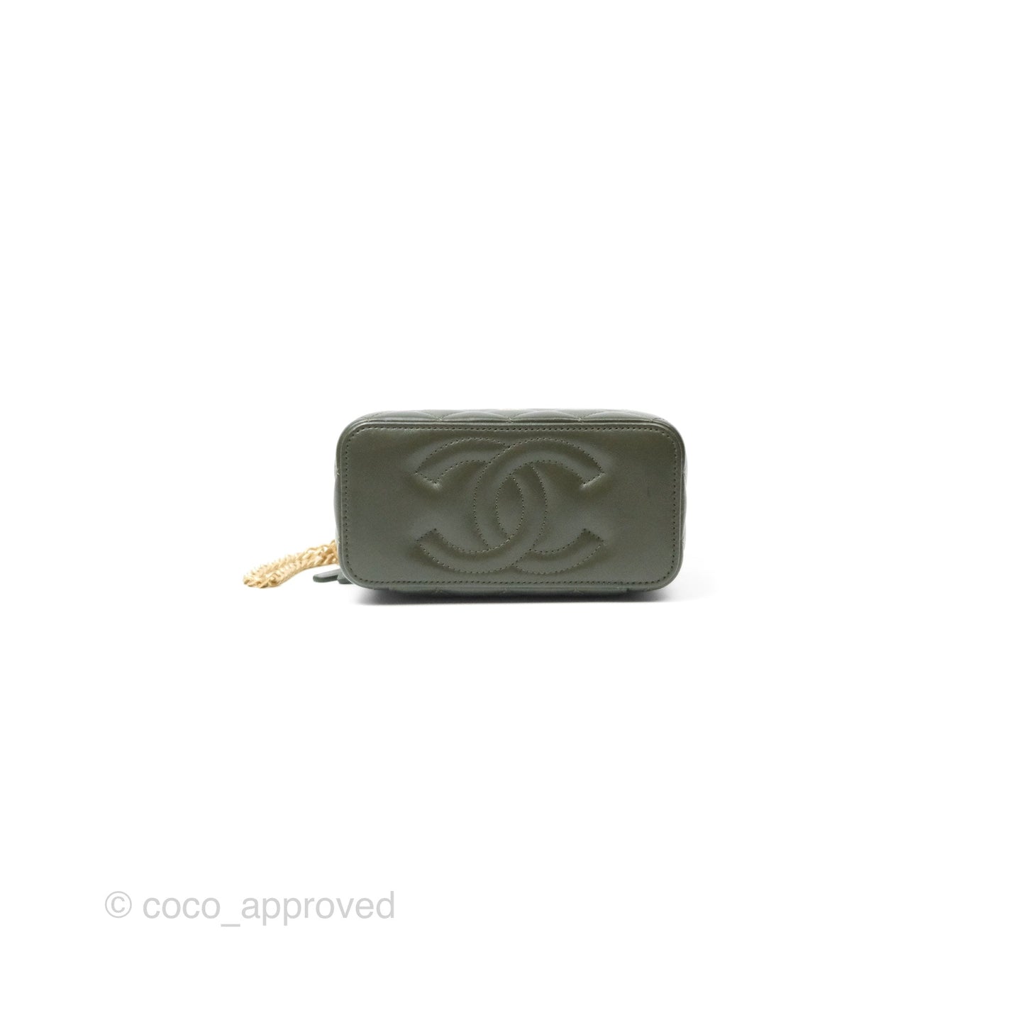 Chanel All Slide Vanity with Adjustable Chain Dark Olive Green Lambskin Aged Gold Hardware
