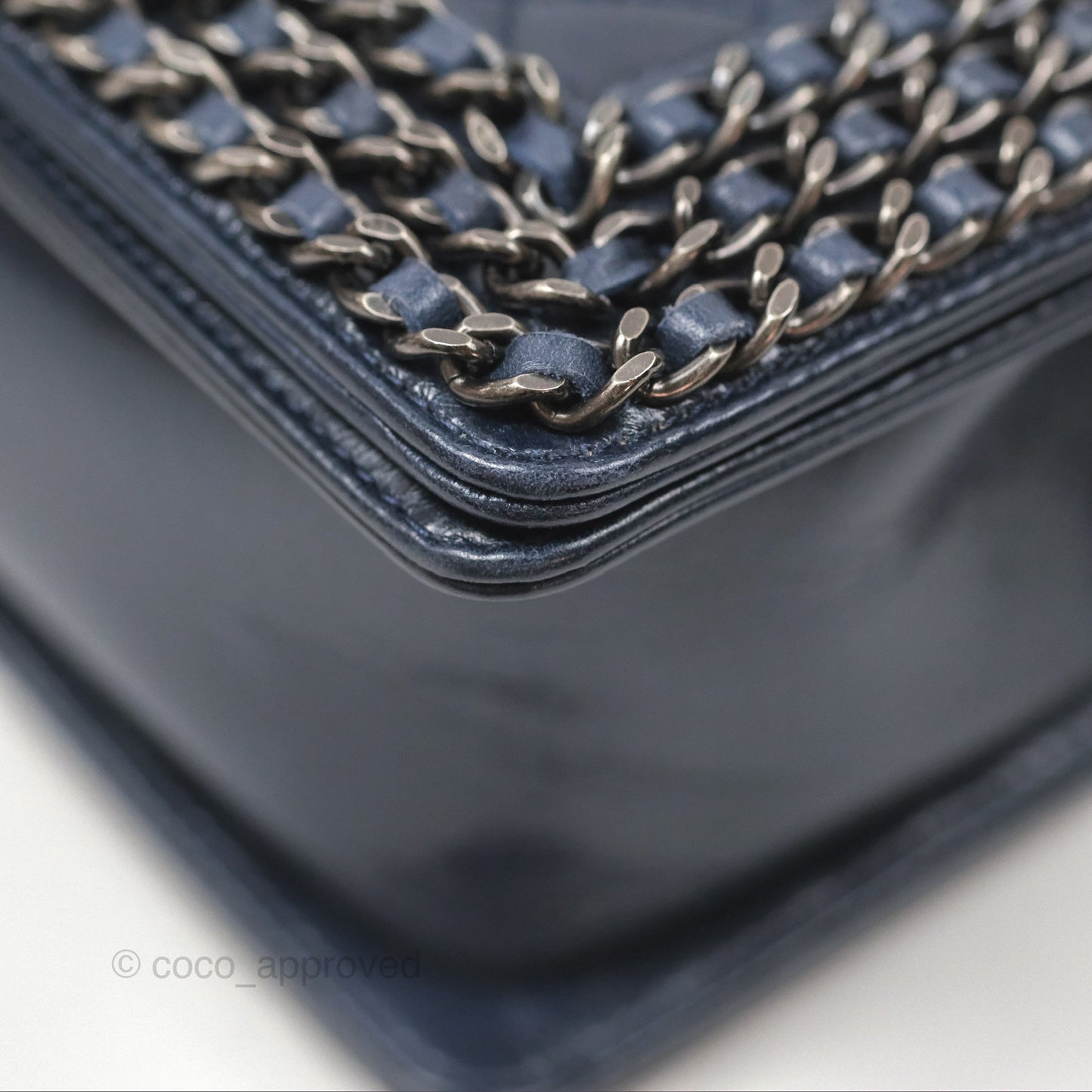 Chanel Medium Chain Edge Boy Quilted Navy Aged Glazed Calfskin Ruthenium Hardware