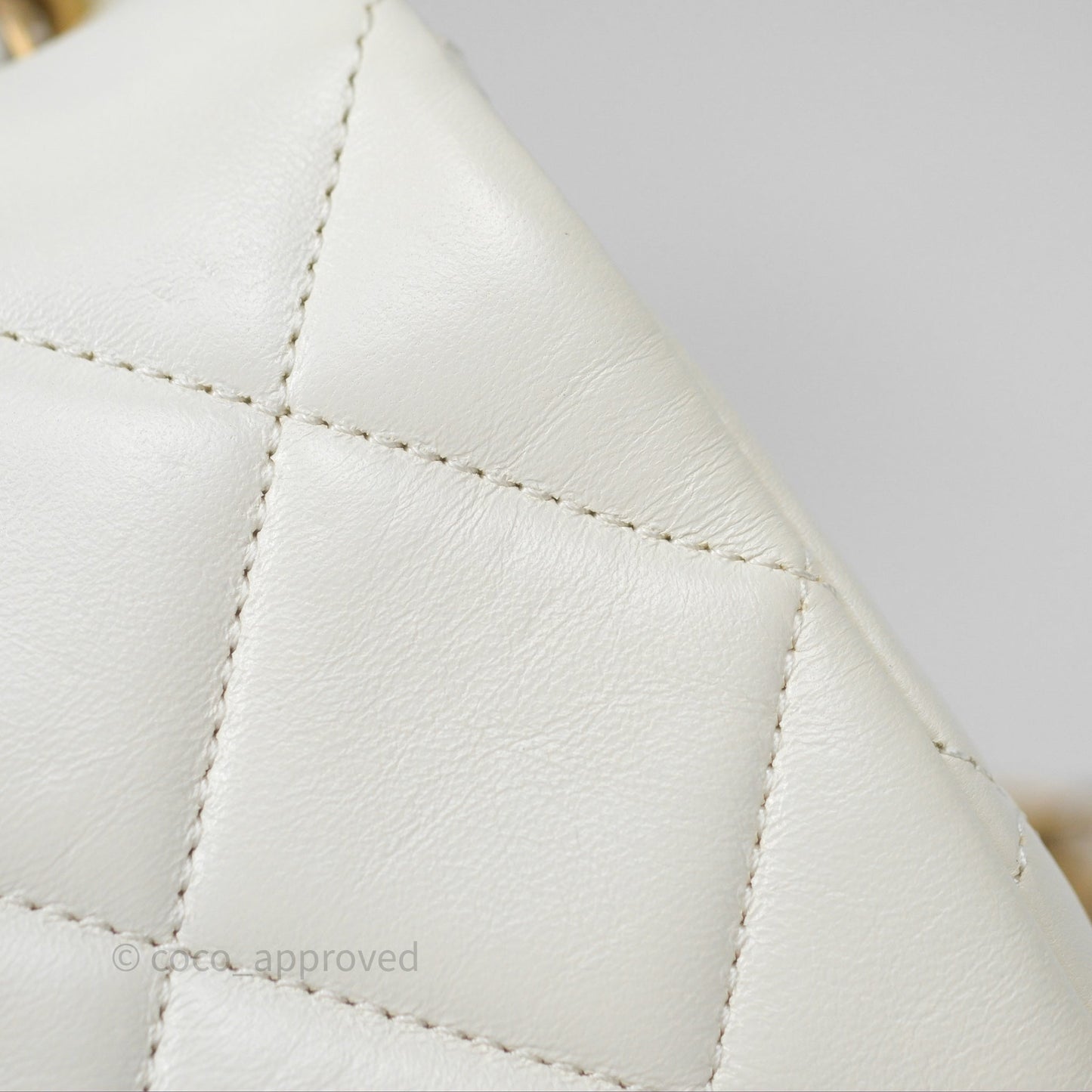 Chanel Quilted Double Pearl Adjustable Chain Flap Bag White Lambskin Aged Gold Hardware 24S