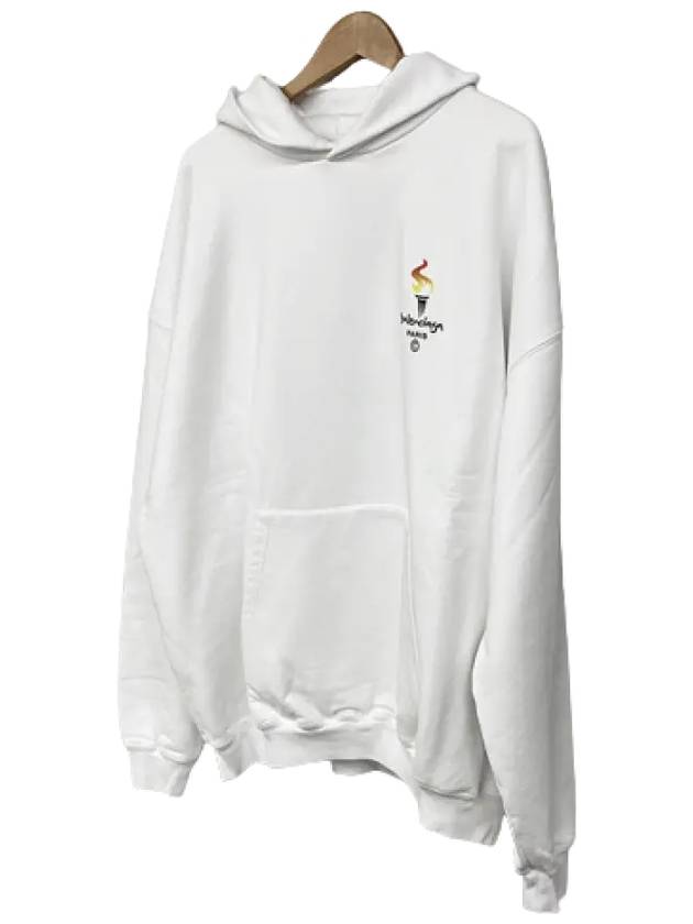 Luxury Balenciaga Embroidered Flame Logo Hoodie White