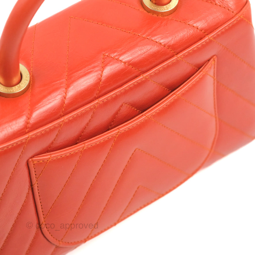 Chanel Chevron Small Coco Handle Dark Orange Shiny Aged Calfskin Aged Gold Hardware