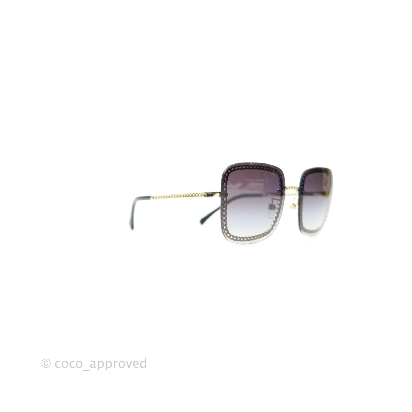 Chanel Chain Gradient Grey Lenses Square Sunglasses Gold Tone