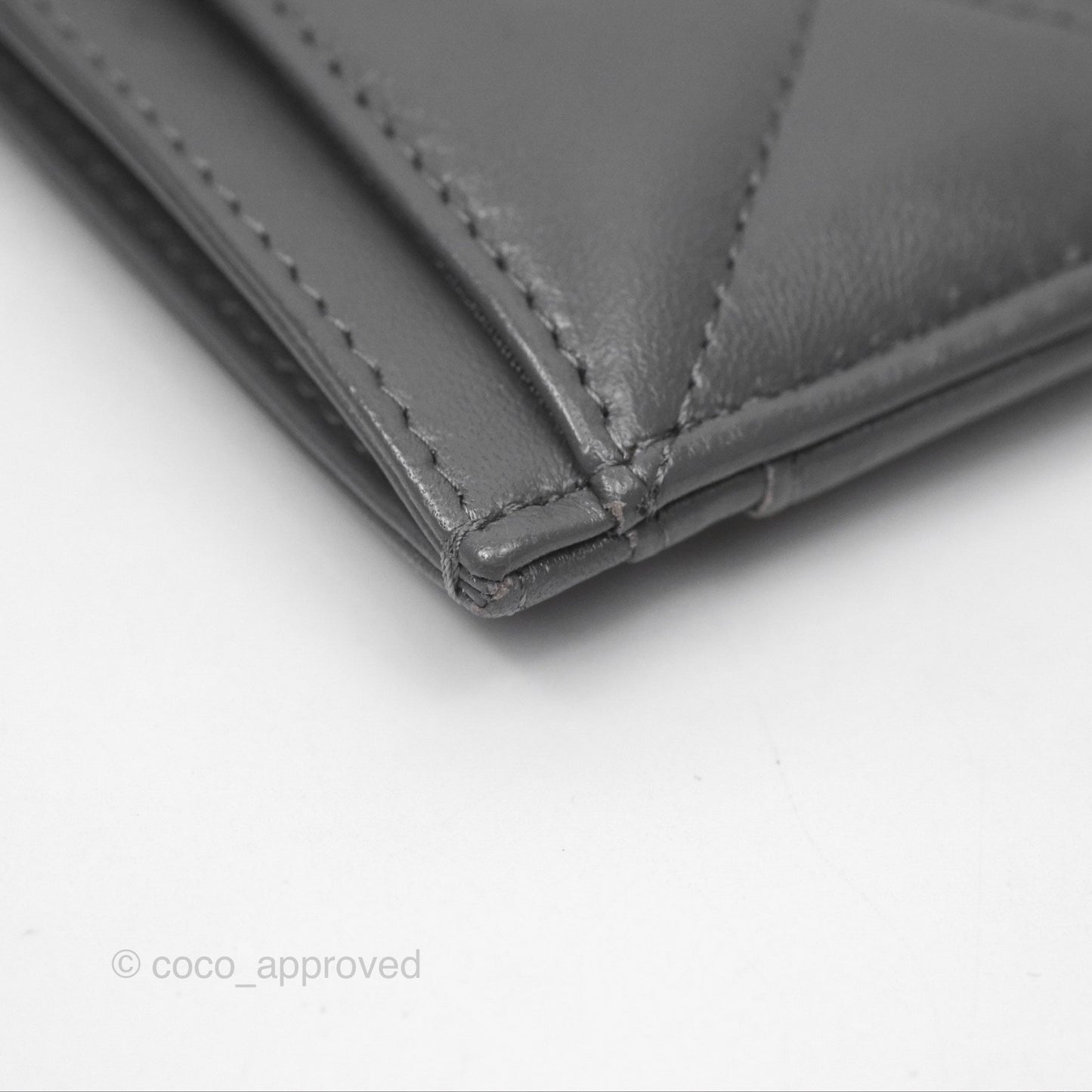 Chanel 19 Quilted Grey Flat Card Holder Silver Hardware