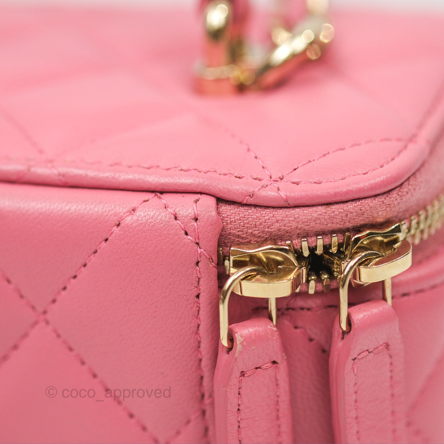 Chanel Vanity Rectangular Top Handle Pink Lambskin Gold Hardware