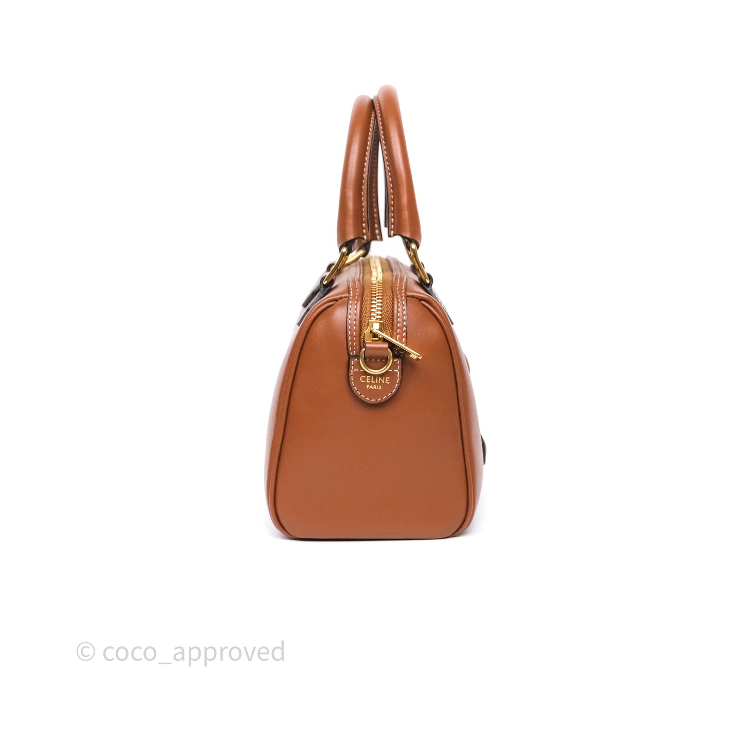 Celine Small Boston Bag Tan Calfskin Gold Hardware