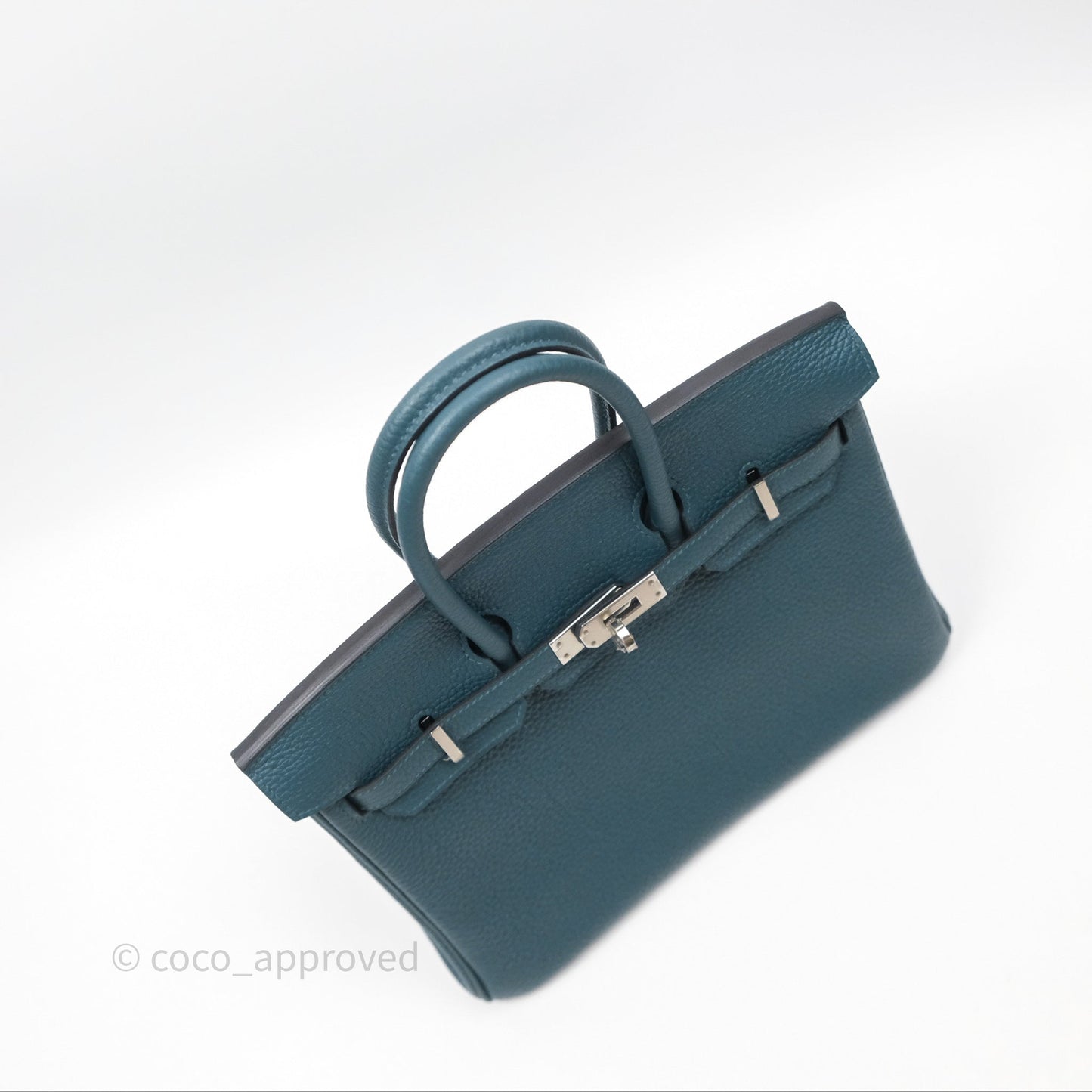 Hermès Birkin 25 Retourne Vert Bosphore W0 / Bleu Océan Z7 Togo Palladium Hardware
