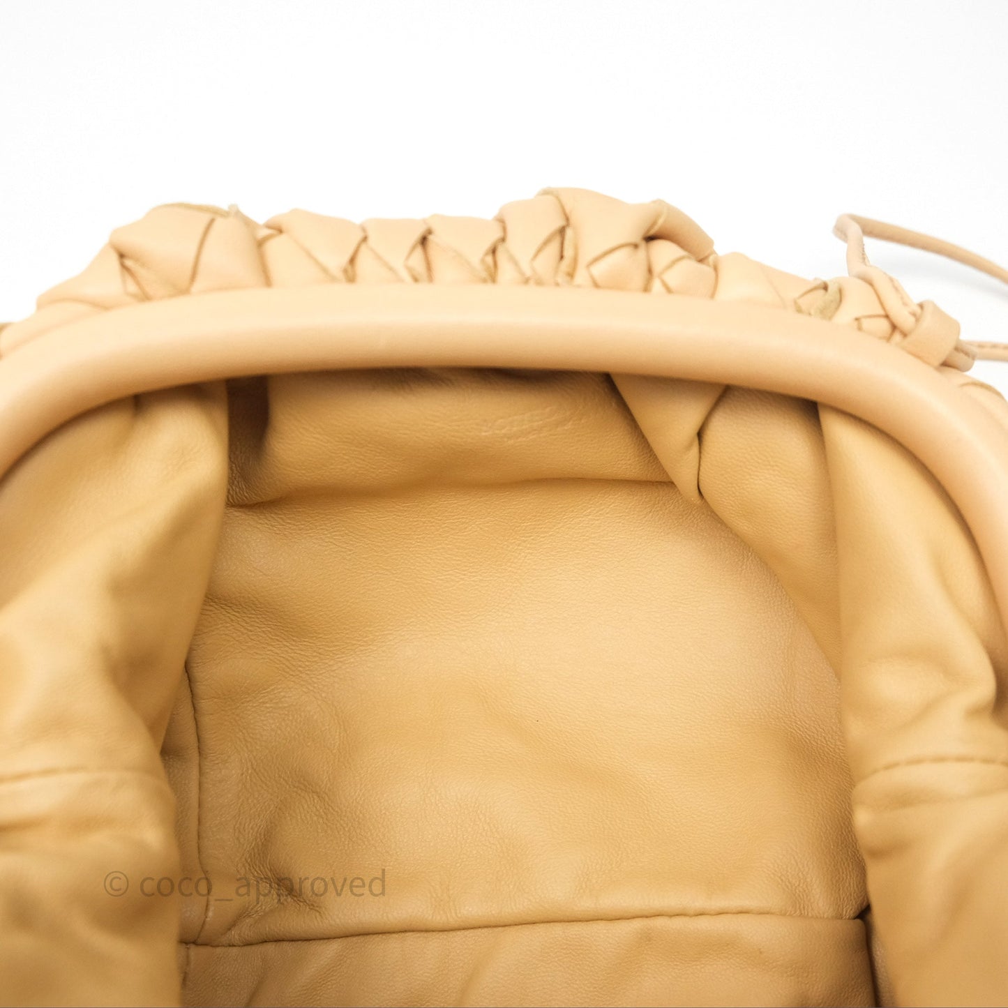 Bottega Veneta The Mini Pouch Intrecciato Lambskin Beige