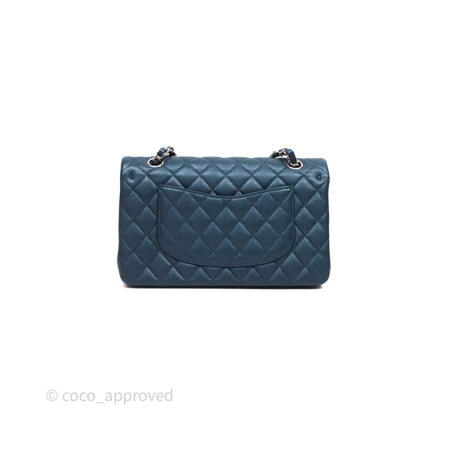 Chanel Classic Medium Flap Quilted Iridescent Teal Caviar Silver Hardware