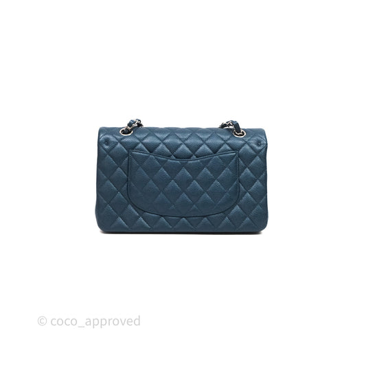 Chanel Classic Medium Flap Quilted Iridescent Teal Caviar Silver Hardware