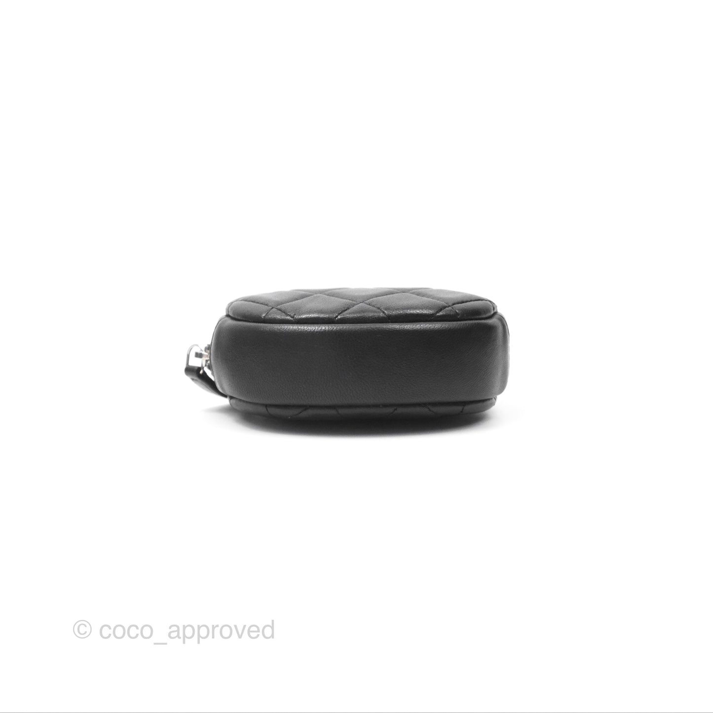 Chanel Quilted CC Round Coin Purse Black Lambskin Silver Hardware