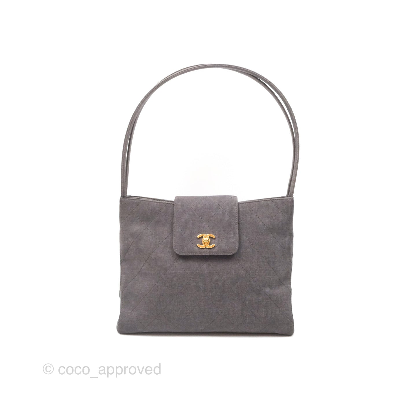 Chanel Vintage CC Lock Flap Shoulder Bag Grey Canvas 24K Gold Hardware