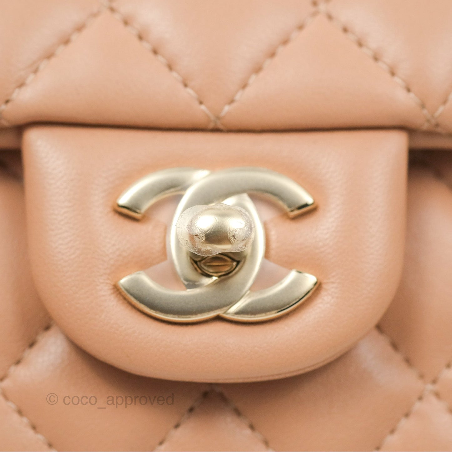 Chanel Quilted Mini Rectangular Flap Beige Lambskin Gold Hardware