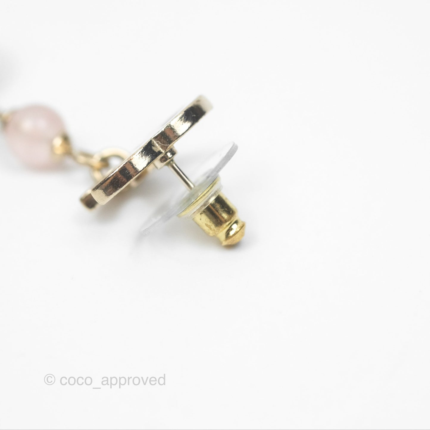 Chanel CC Pink Bead Heart Pearl Crystal CC Drop Earrings Gold Tone 21B