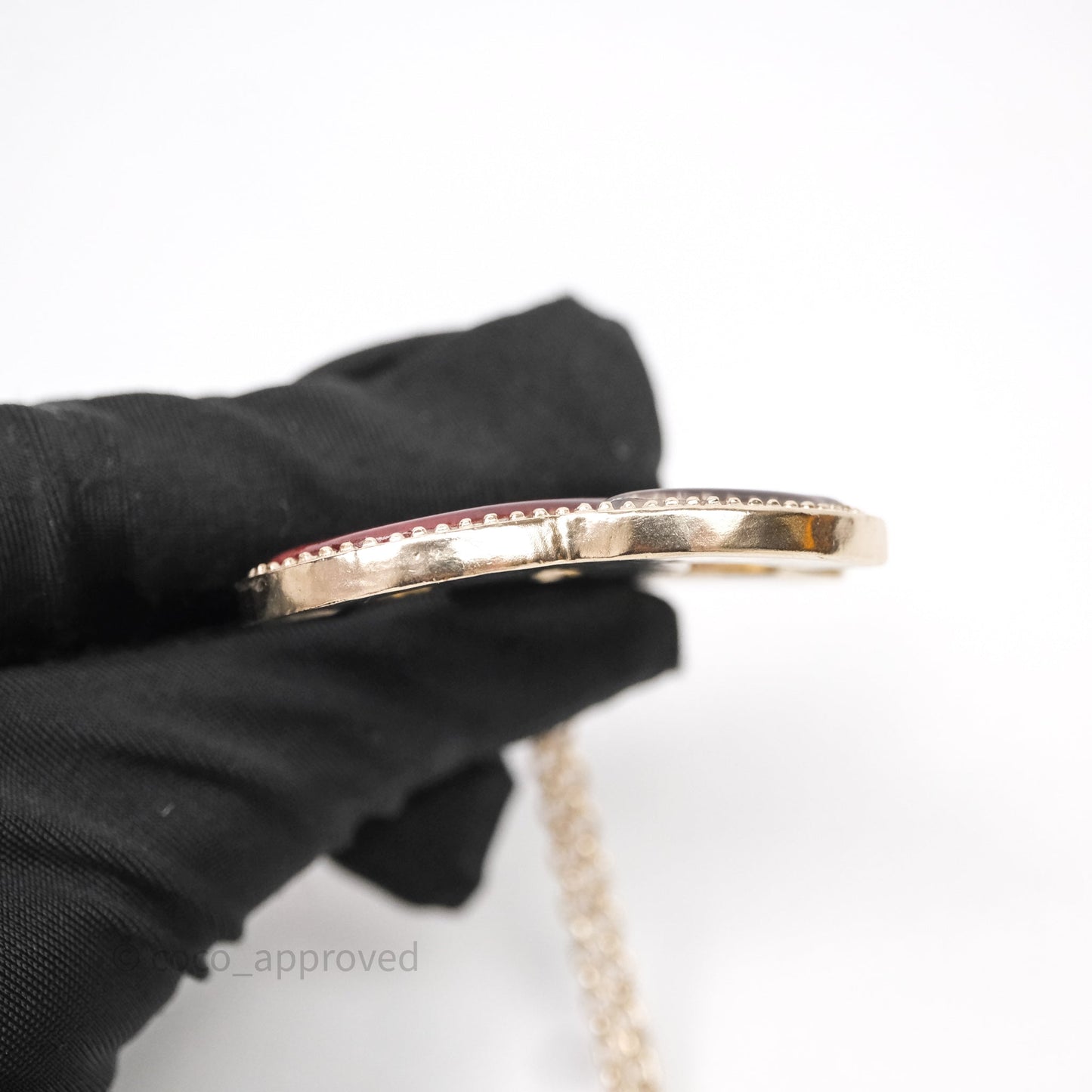 Chanel Large CC Necklace Burgundy/Grey Enamel Gold Tone 17A
