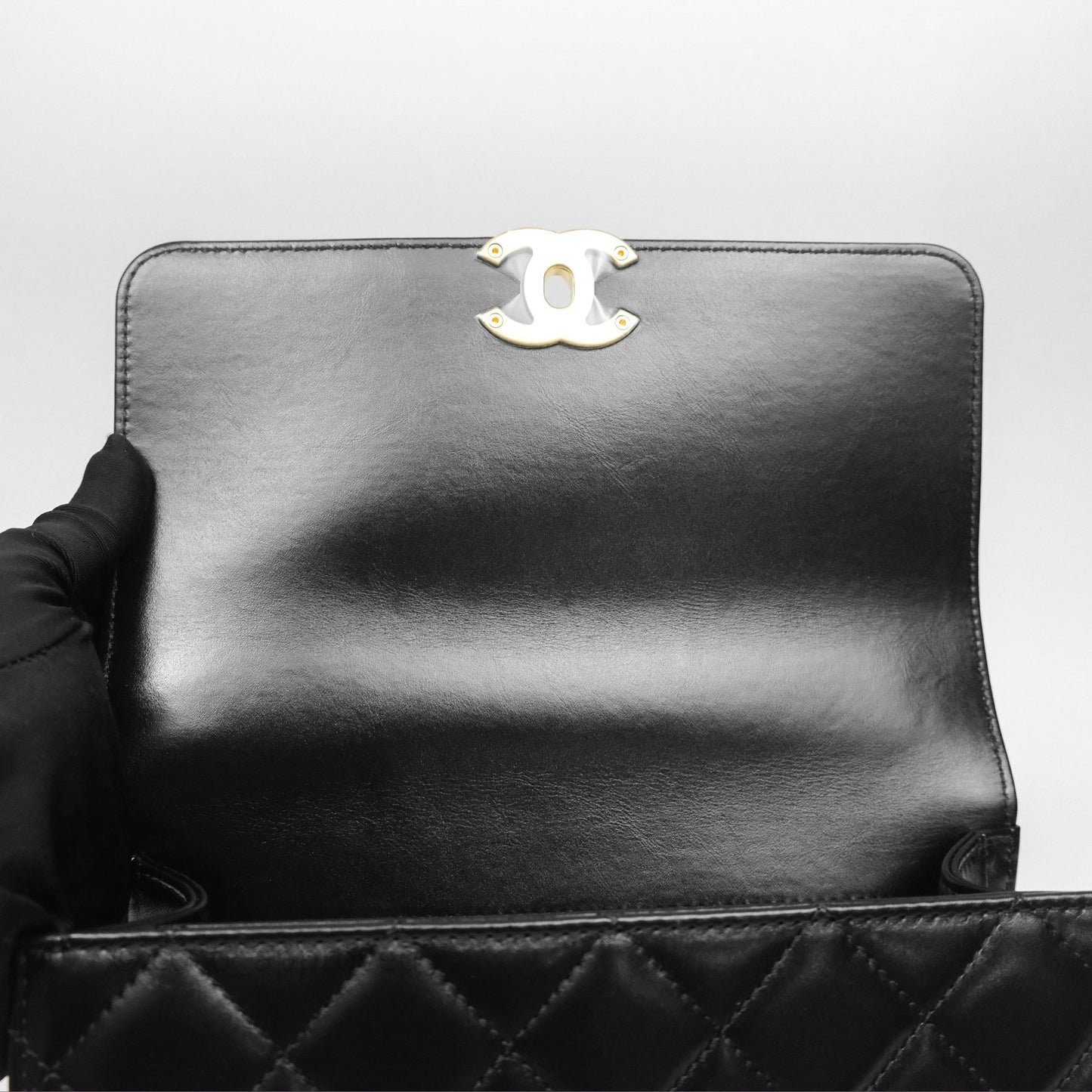 Chanel Quilted Small Perfect Fit Adjustable Black Calfskin Aged Gold Hardware